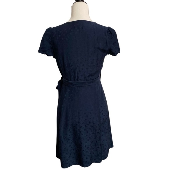 Sézane Anastasia Silk Floral Wrap Mini Dress Navy Parisian Chic US 4 - Picture 9 of 13